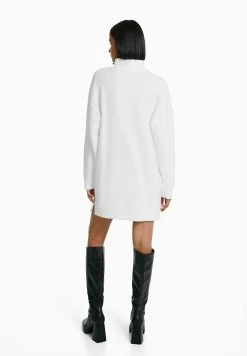 BERSHKA Long Sleeve - Gebreide Jurk - Beige -dress shop d08622d9e7824c7682ca9c8f7280734d