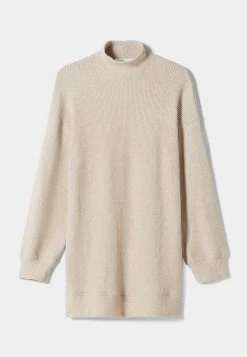 BERSHKA Long Sleeve - Gebreide Jurk - Sand -dress shop d521e19821434c03850f386be3c9111b