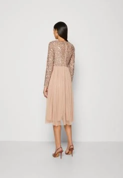 Maya Deluxe Long Sleeve Delicate Midi Dress - Cocktailjurk - Taupe Blush -dress shop d9af95ca0bc340d3828b5b212a020691