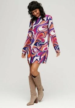 Superdry Long Sleeve Printed - Jurk - Presley Multi Colour