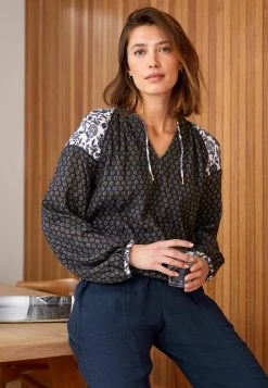 Next Crinkle Bubble Hem Long Sleeve Standard - Blouse - Blue -dress shop deebecf3bd4342eaadd52b44707bcdb8