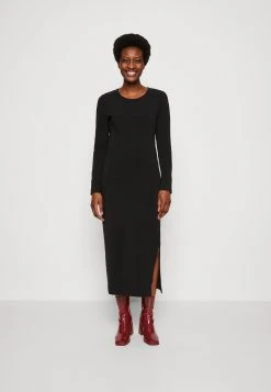Marc O'Polo Dress Round Neck Long Sleeve Lean And Long With Slit - Jerseyjurk - Black
