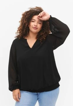 Zizzi Long Sleeve With Smock - Blouse - Black