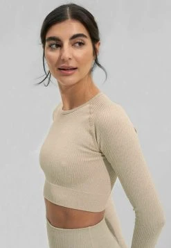 Aim'n Crop Long Sleeve - Longsleeve - Beige -dress shop e47500762dd144e6b8c0c4e2b2181372