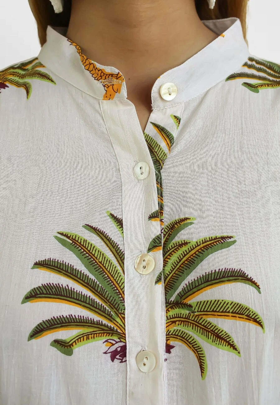 Bombay Sunset Long Sleeve Palm - Maxi-Jurk - White 4 Bombay Sunset Long Sleeve Palm - Maxi-Jurk - White - Afbeelding 4