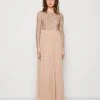 Maya Deluxe Long Sleeve Delicate Midaxi Dress - Galajurk - Taupe Blush