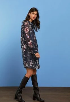 Next Sheer Long Sleeve Mini Standard - Blousejurk - Navy Blue Print