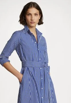 Polo Ralph Lauren Long Sleeve Day Dress - Blousejurk - Bright Navy/ White