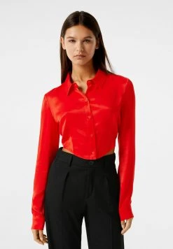 BERSHKA Long Sleeve - Overhemdblouse - Red