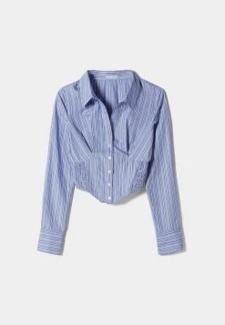 BERSHKA Long Sleeve - Overhemdblouse - Blue -dress shop f47c864dc31e4f25b5ccff173d09110a