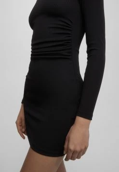 PULL & BEAR Long Sleeve - Etui-Jurk - Mottled Black -dress shop f597388f0ea040a998b9b25e51f535f7