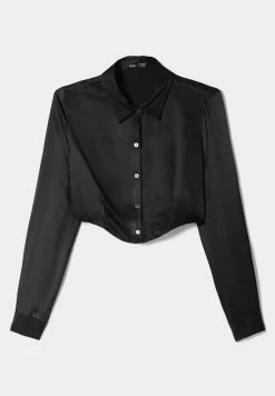 BERSHKA Long Sleeve - Overhemdblouse - Black -dress shop fba65a1b107b4640874dc1964186544c