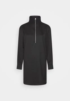 Marc O'Polo Zip-Up Neckline Straight Fit Long Sleeve- Jurk - Black